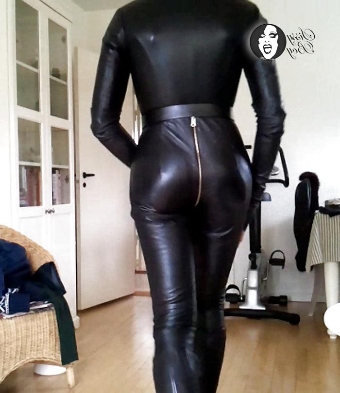 18P Sissy sexy leather catsuit