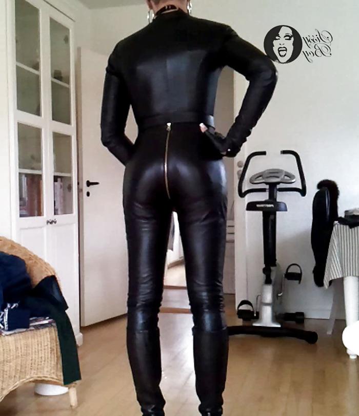 18P Sissy sexy leather catsuit