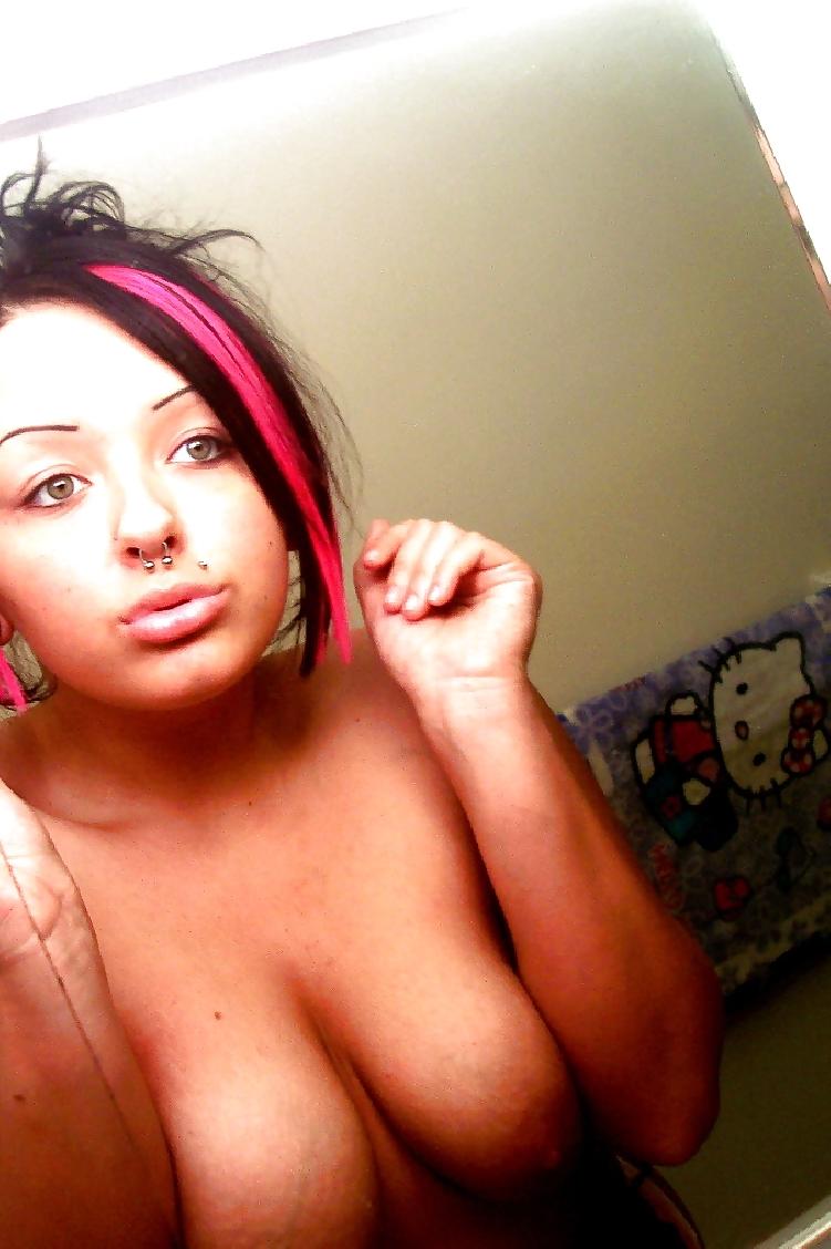 15P Pierced Emo Teen Showing Boobs