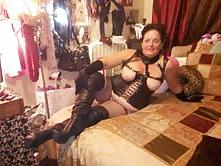 24P Black thigh high boots hair piece DOM