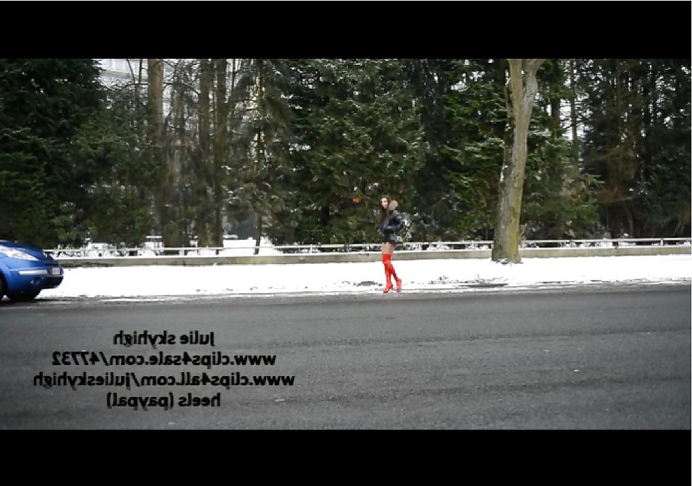 4P French Hooker in thigh high boots in the snow upskirt