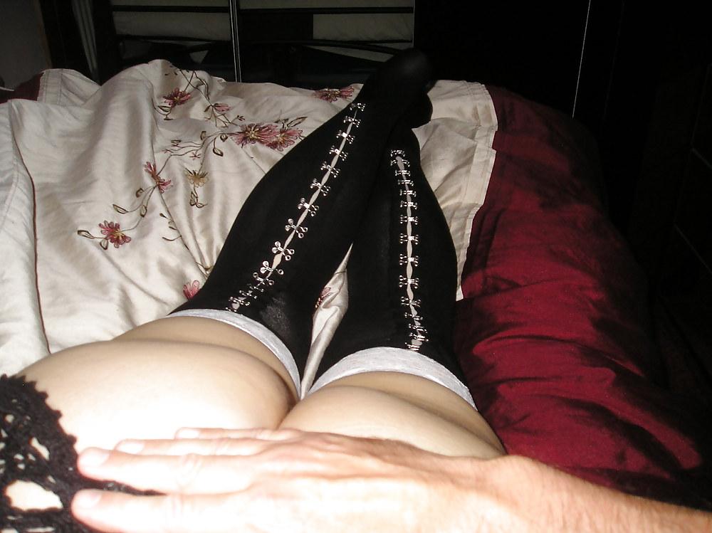 23P White stocking tops and black knee high socks