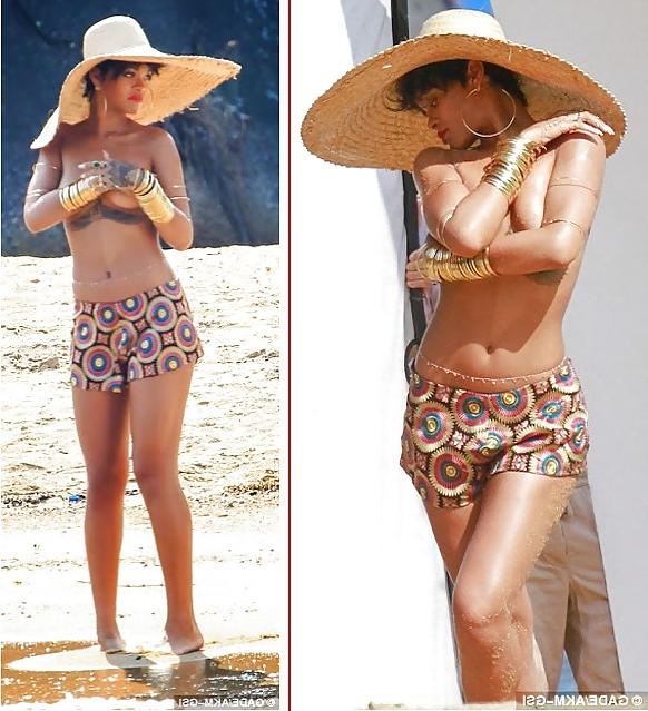 25P Rihanna Goes Topless For Vogue Brazil In Beach Photoshoot 