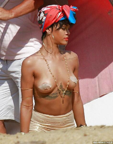 25P Rihanna Goes Topless For Vogue Brazil In Beach Photoshoot 