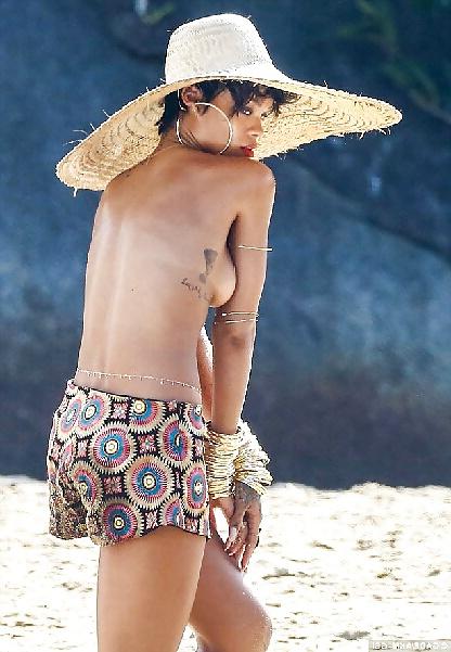 25P Rihanna Goes Topless For Vogue Brazil In Beach Photoshoot 