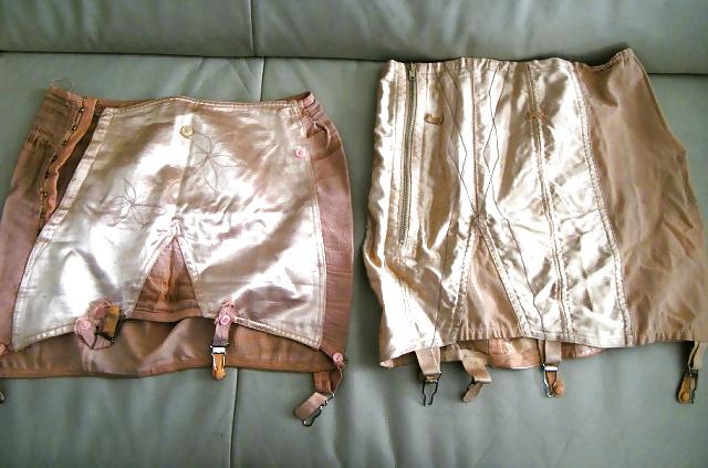 21P Vintage satin garter belts