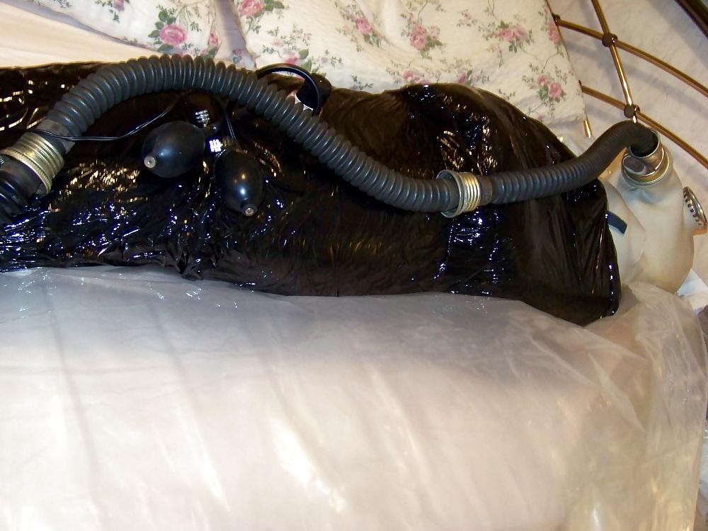 9P My wife in mummification, gas mask, inflatable bondage bag
