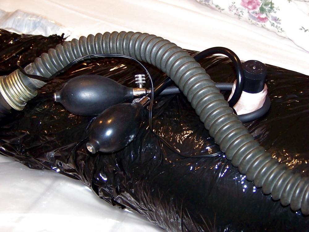9P My wife in mummification, gas mask, inflatable bondage bag