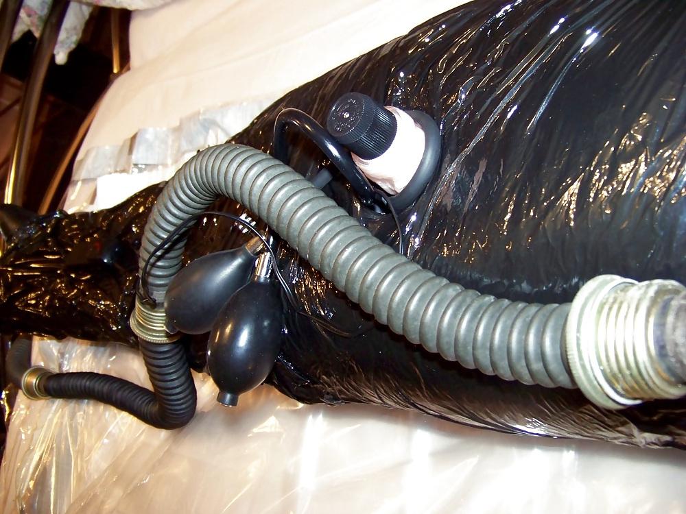 9P My wife in mummification, gas mask, inflatable bondage bag