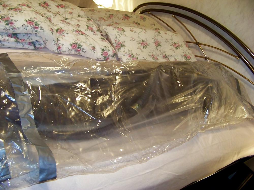 9P My wife in mummification, gas mask, inflatable bondage bag