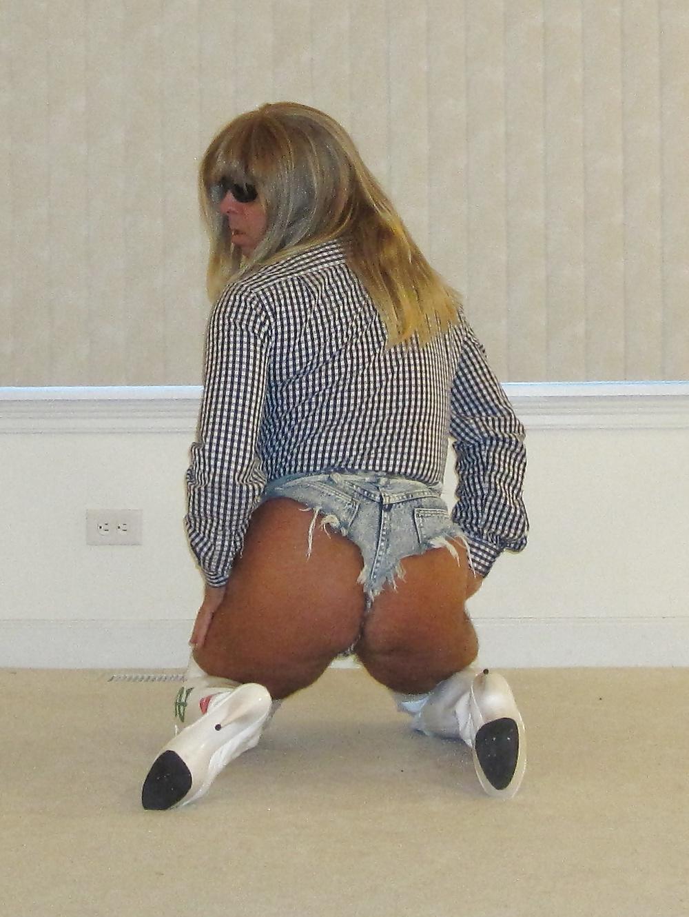 16P Tanned Blonde Crossdresser in Daisy Dukes and Thigh Boots