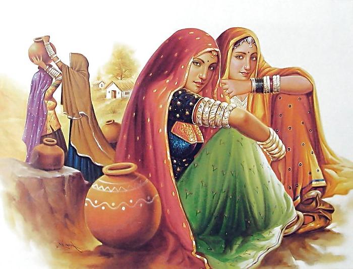 18P Indian Paintings: Rajasthani Women 01