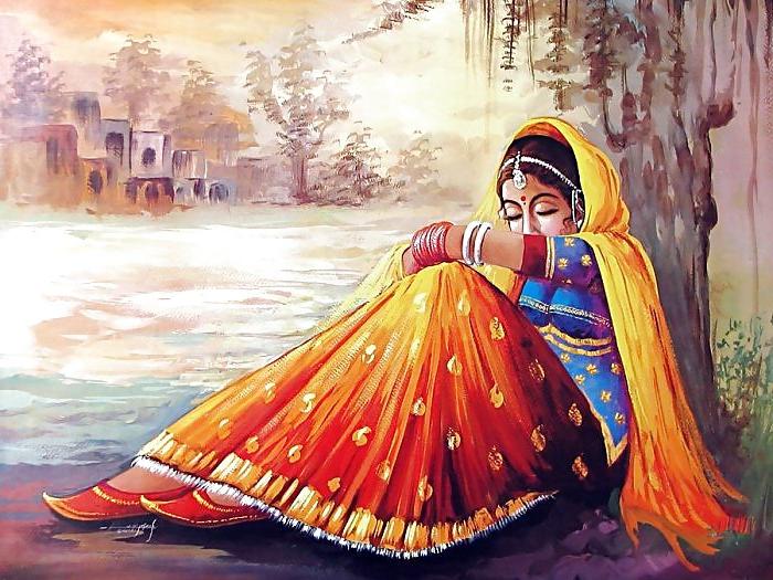 18P Indian Paintings: Rajasthani Women 01