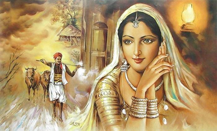 18P Indian Paintings: Rajasthani Women 01