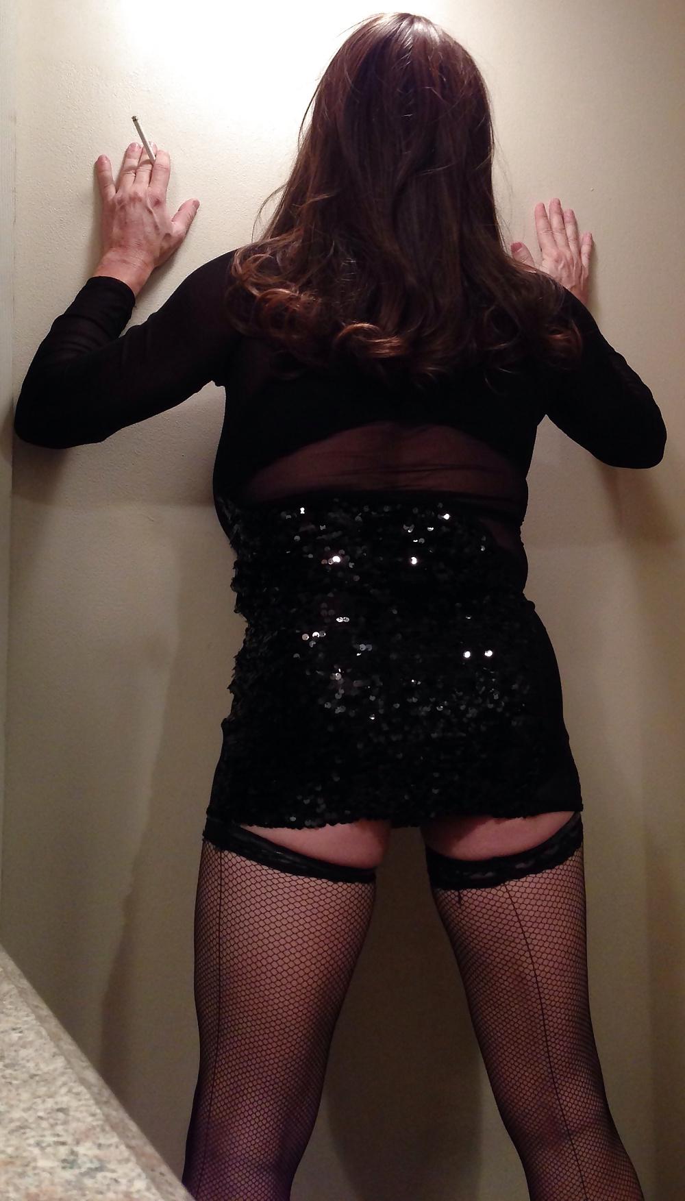 11P New black dress with big tits smoking