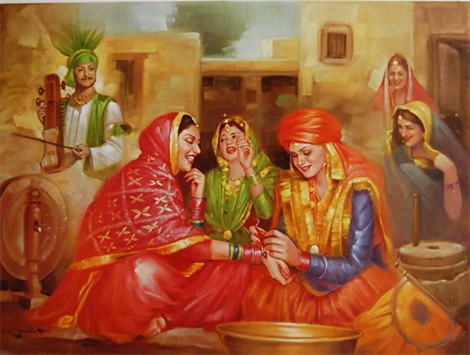 14P Indian Paintings: Punjabi Women 