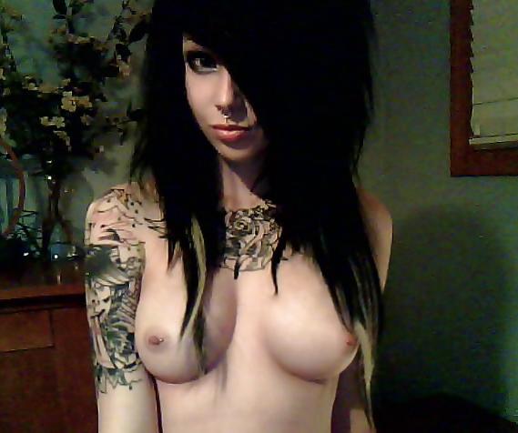 9P Skinny emo teen amateur strips black cat tattoos goth