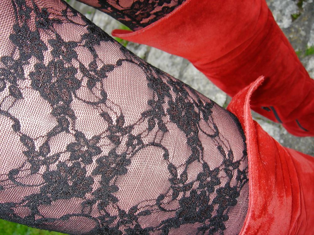 7P Nadine CD red thigh high boots