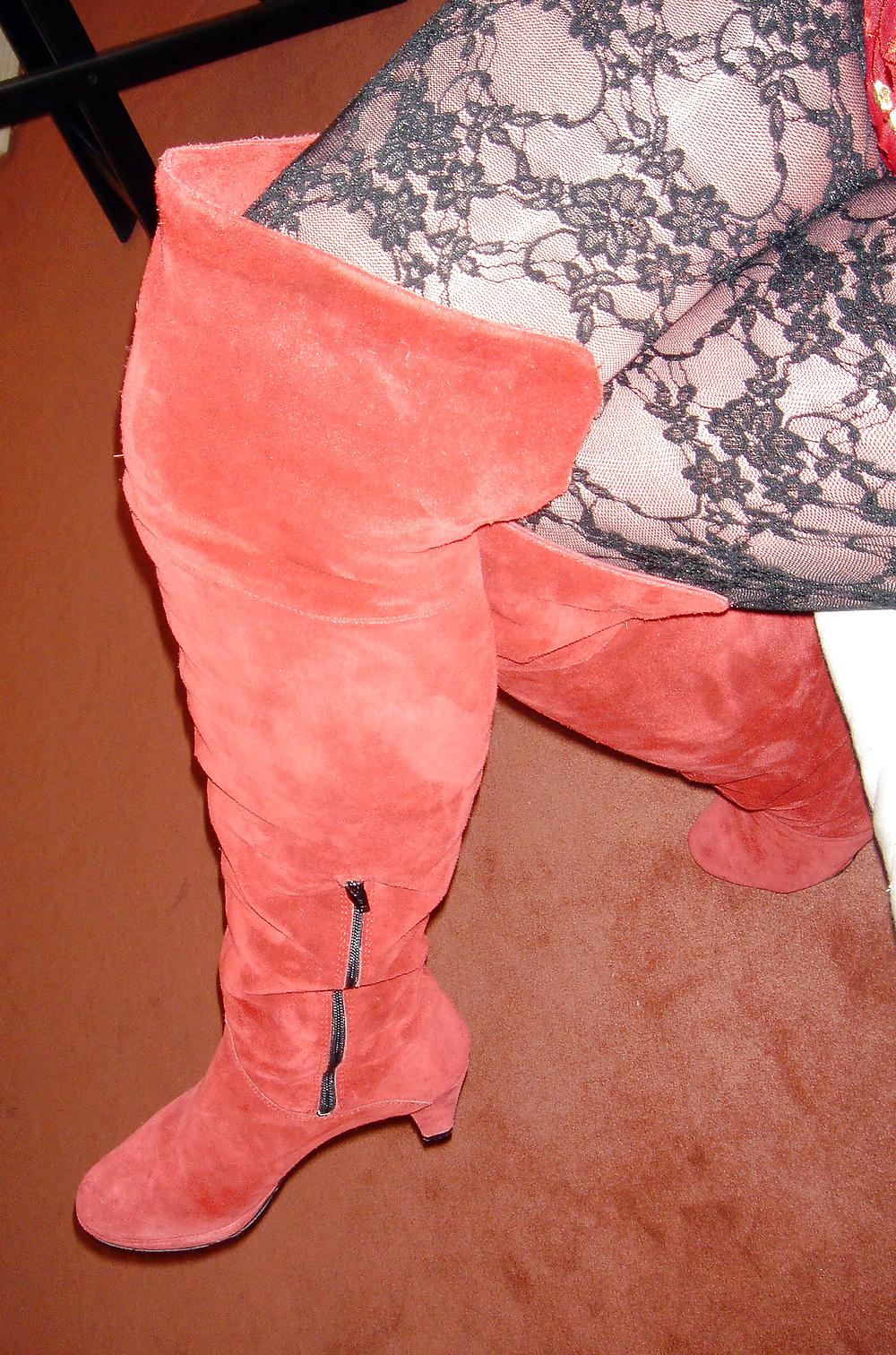 7P Nadine CD red thigh high boots