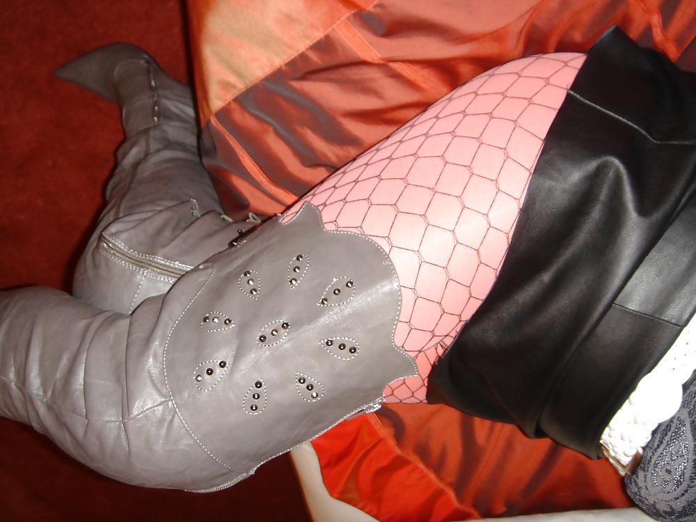 13P Nadine CD gray and black tigh high boots