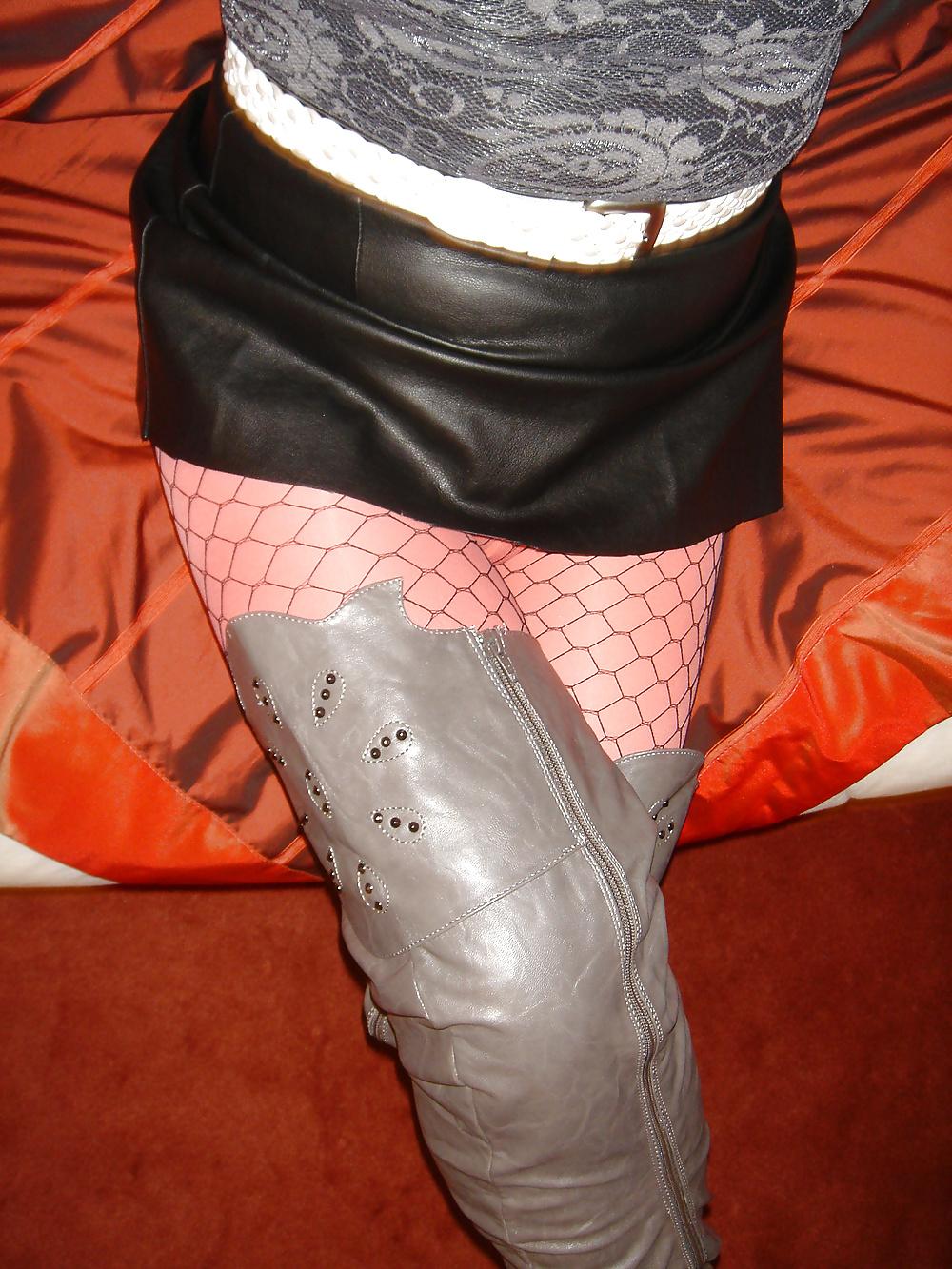 13P Nadine CD gray and black tigh high boots