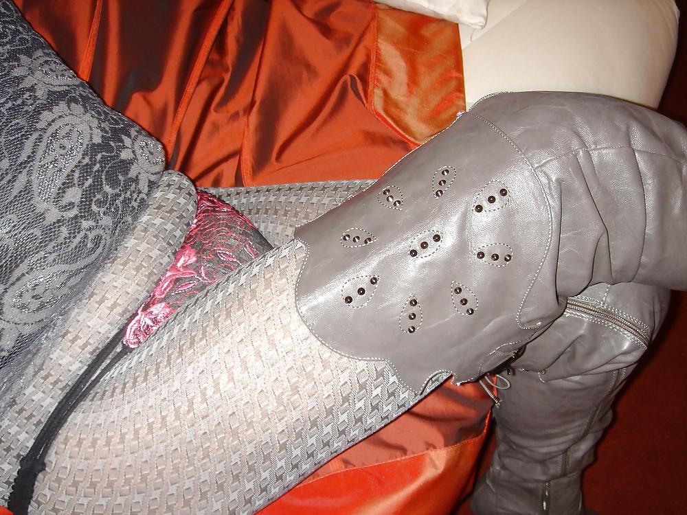 13P Nadine CD gray and black tigh high boots