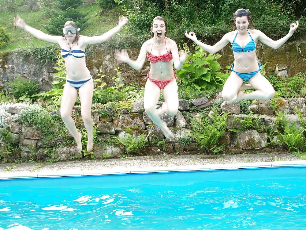 25P Bikini teens in the garden