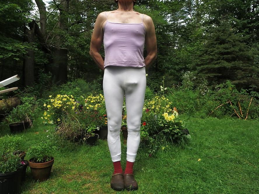 6P CD slut in tight, white spandex.