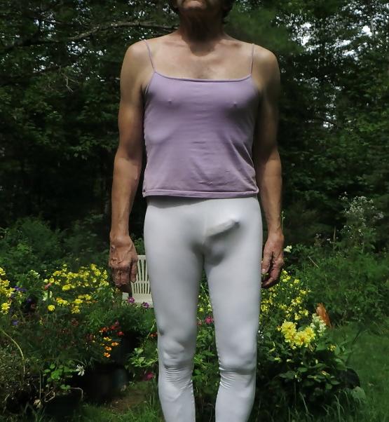 6P CD slut in tight, white spandex.