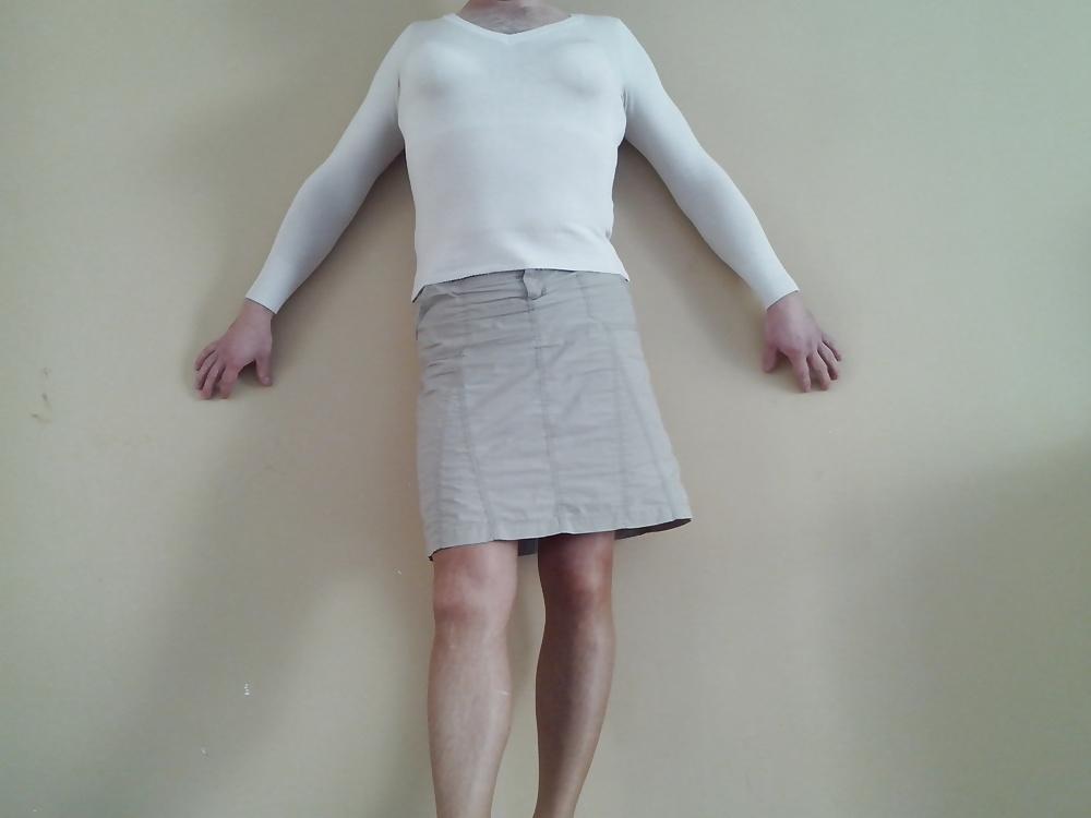 18P Crossdresser in pantyhose skirt and boots my women
