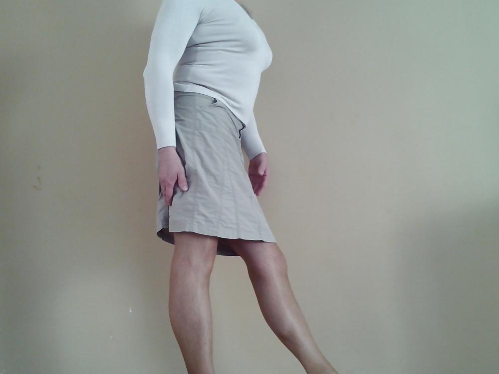 18P Crossdresser in pantyhose skirt and boots my women
