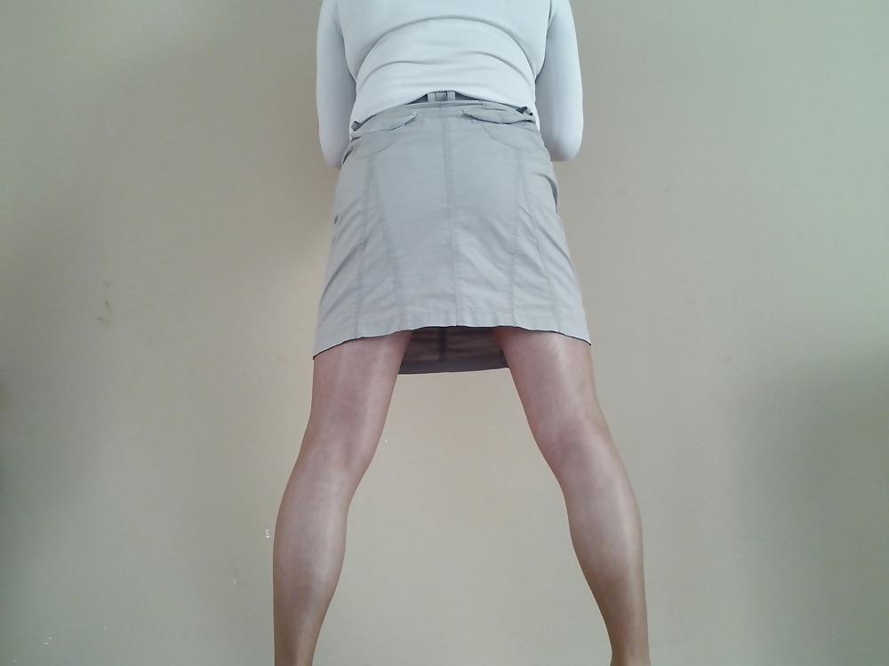 18P Crossdresser in pantyhose skirt and boots my women