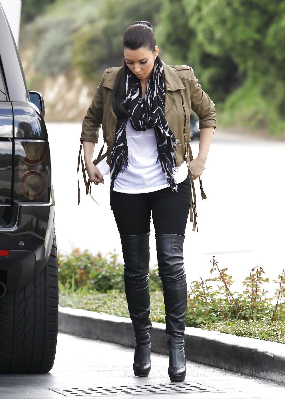 25P Kim Kardashian in big boots pumping gas in Calabasas