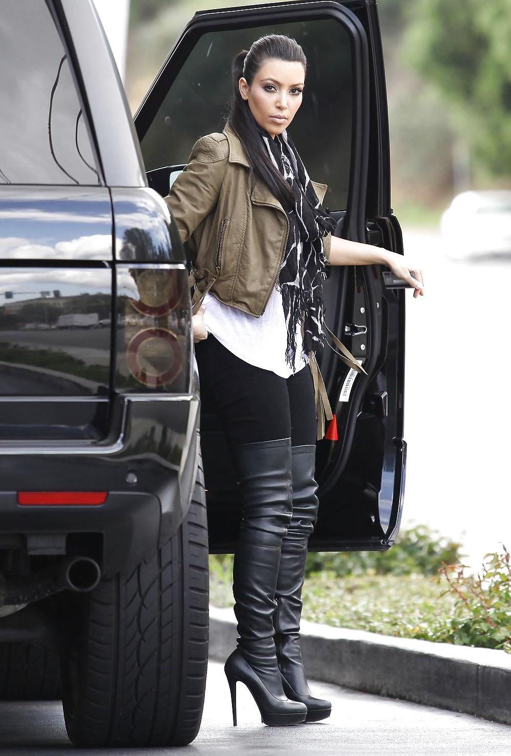 25P Kim Kardashian in big boots pumping gas in Calabasas