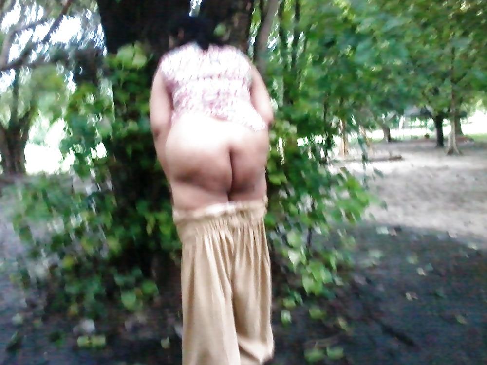 8P Aunty in park-indian outdoor
