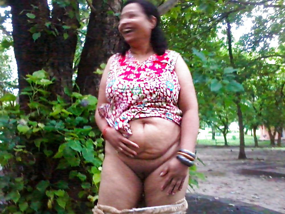 8P Aunty in park-indian outdoor