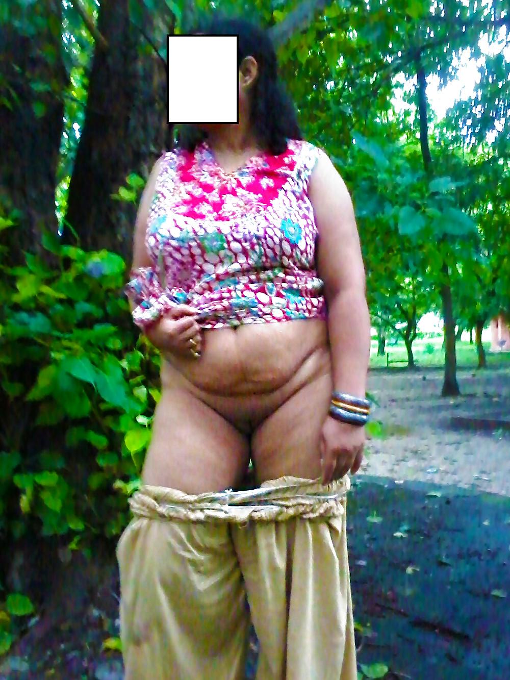 8P Aunty in park-indian outdoor