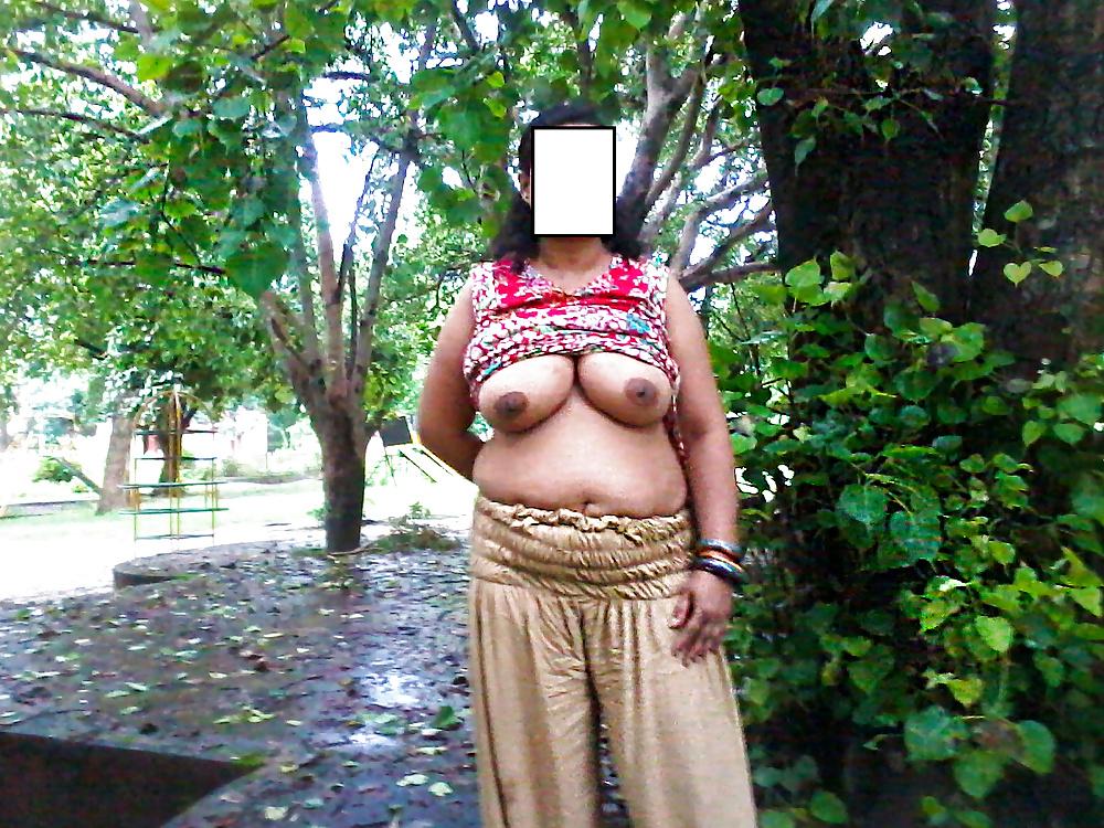 8P Aunty in park-indian outdoor