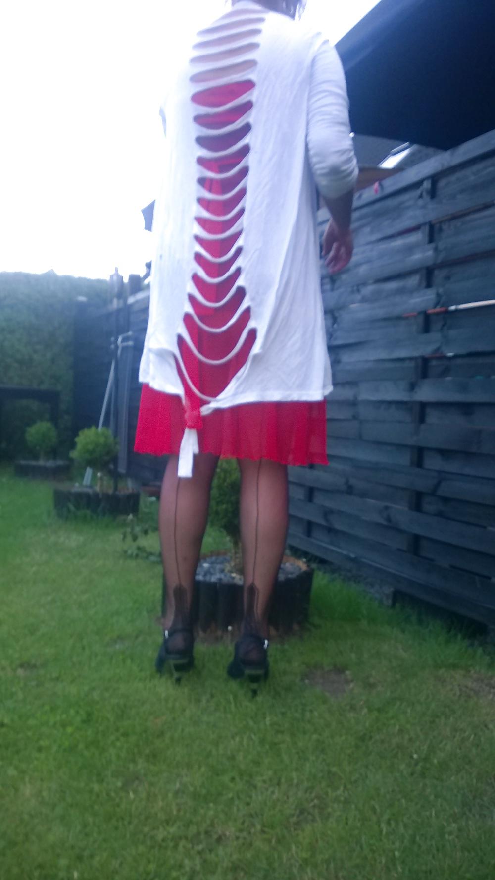25P FF stockings in garden