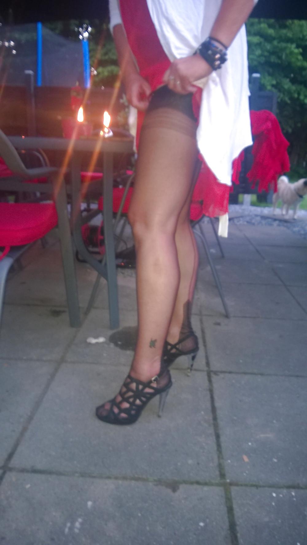 25P FF stockings in garden