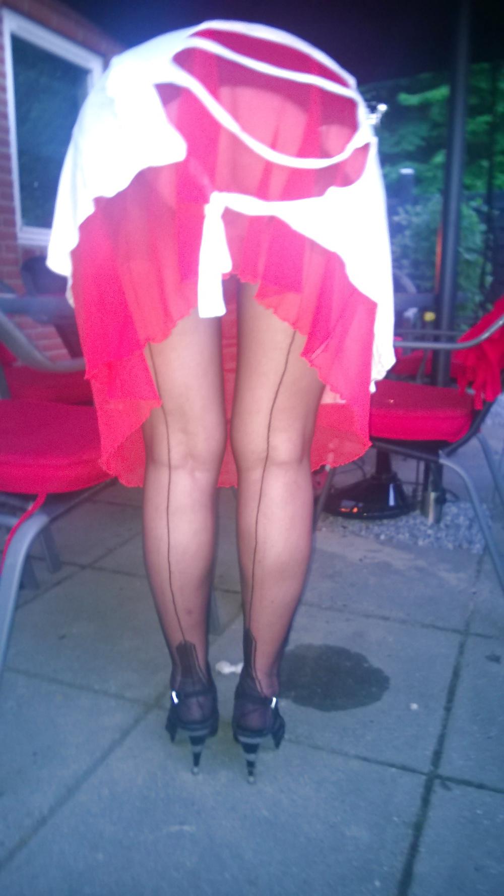 25P FF stockings in garden