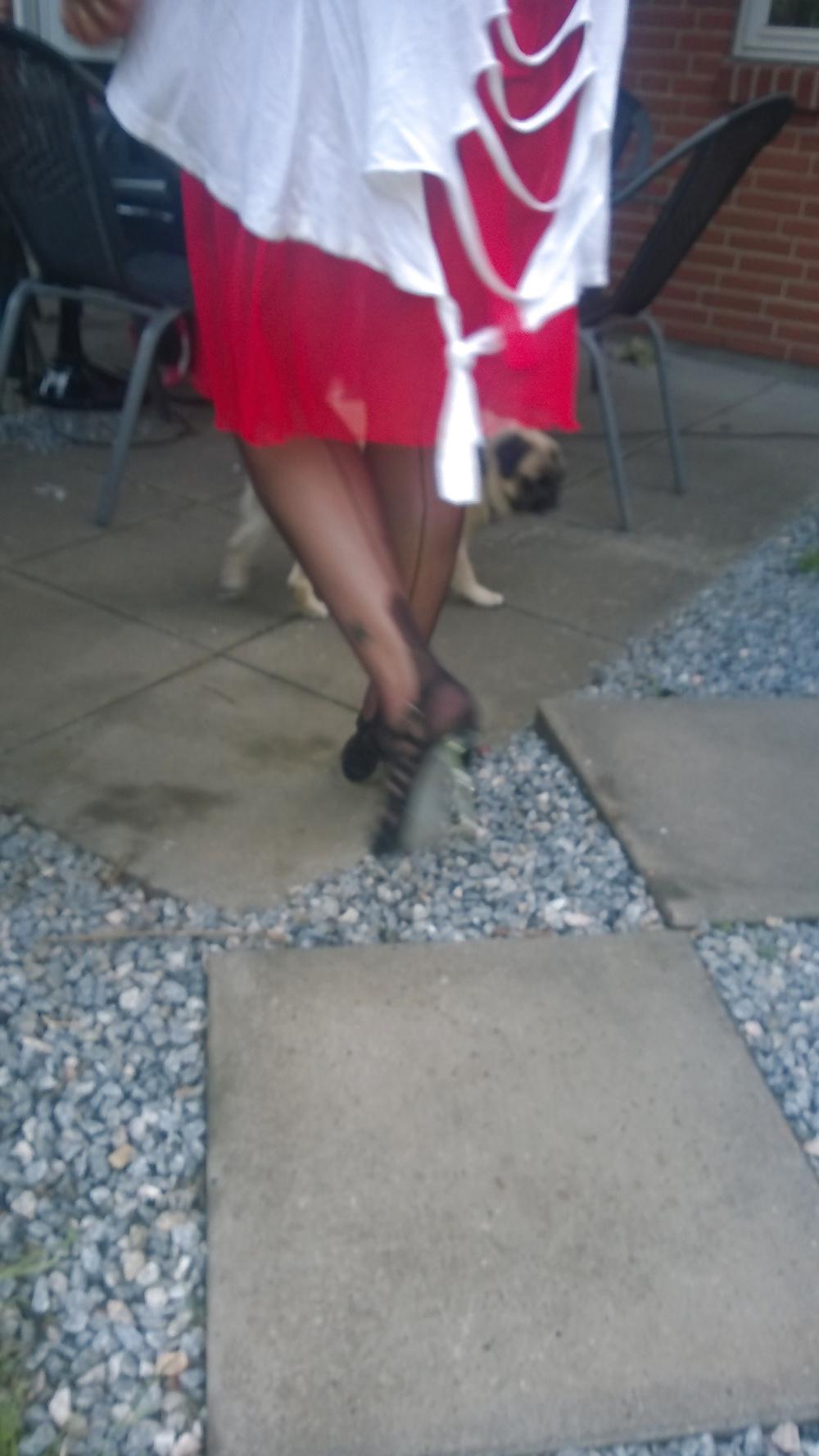 25P FF stockings in garden
