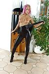 15P Tight shiny catsuit strip