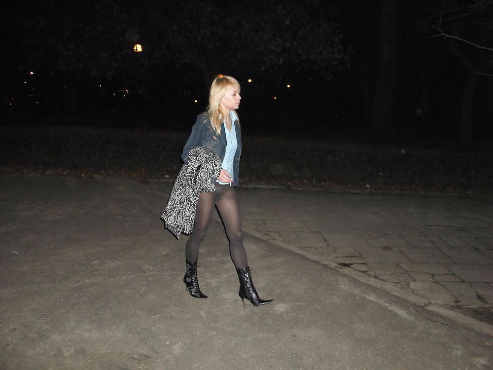 17P Babes in pantyhose-going for a walk.