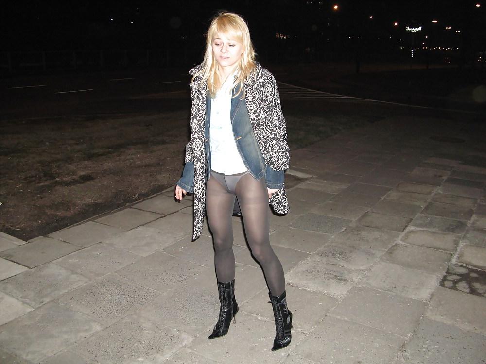 17P Babes in pantyhose-going for a walk.