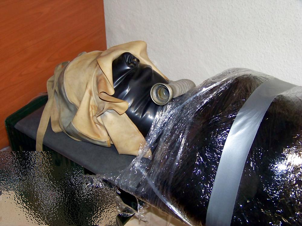 12P My wife with inflatable mask in gasmask 