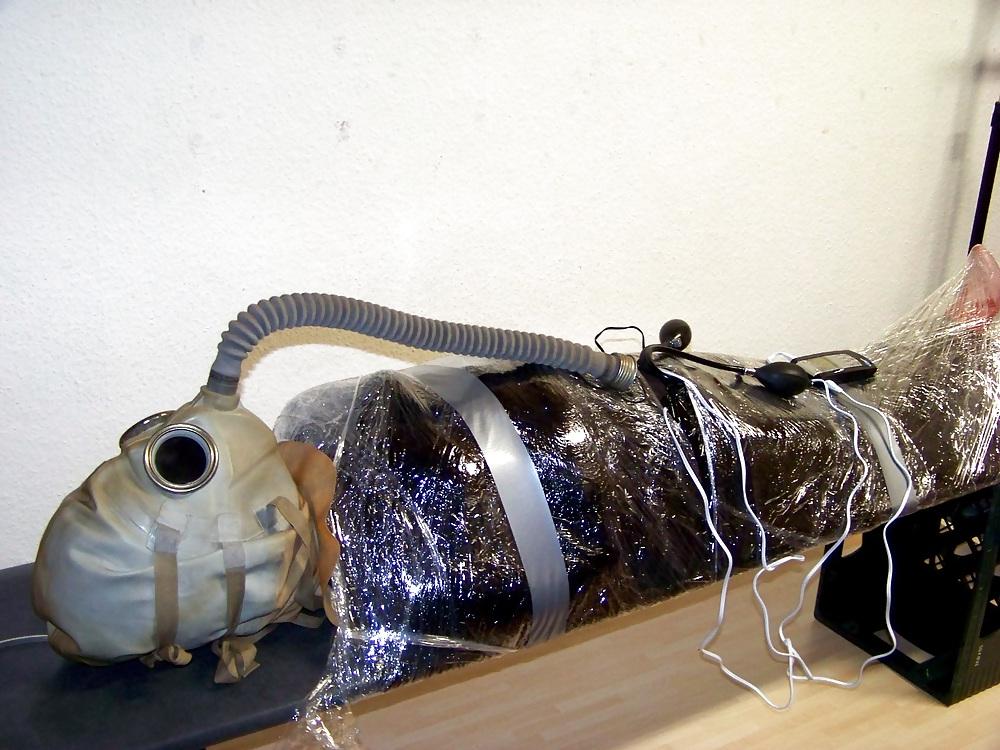 12P My wife with inflatable mask in gasmask 