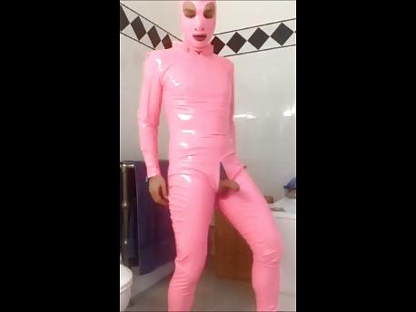 10P Pvcsissy in pink pvc catsuit