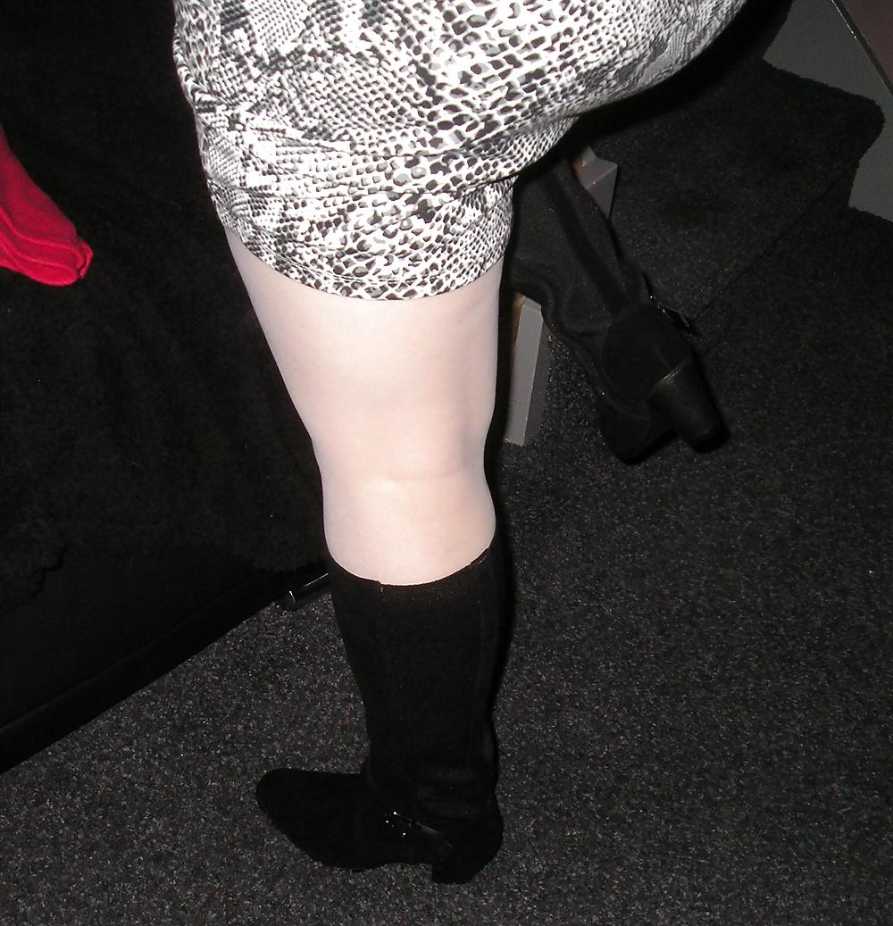 17P My girlfriend wearing white tights pantyhose and boots
