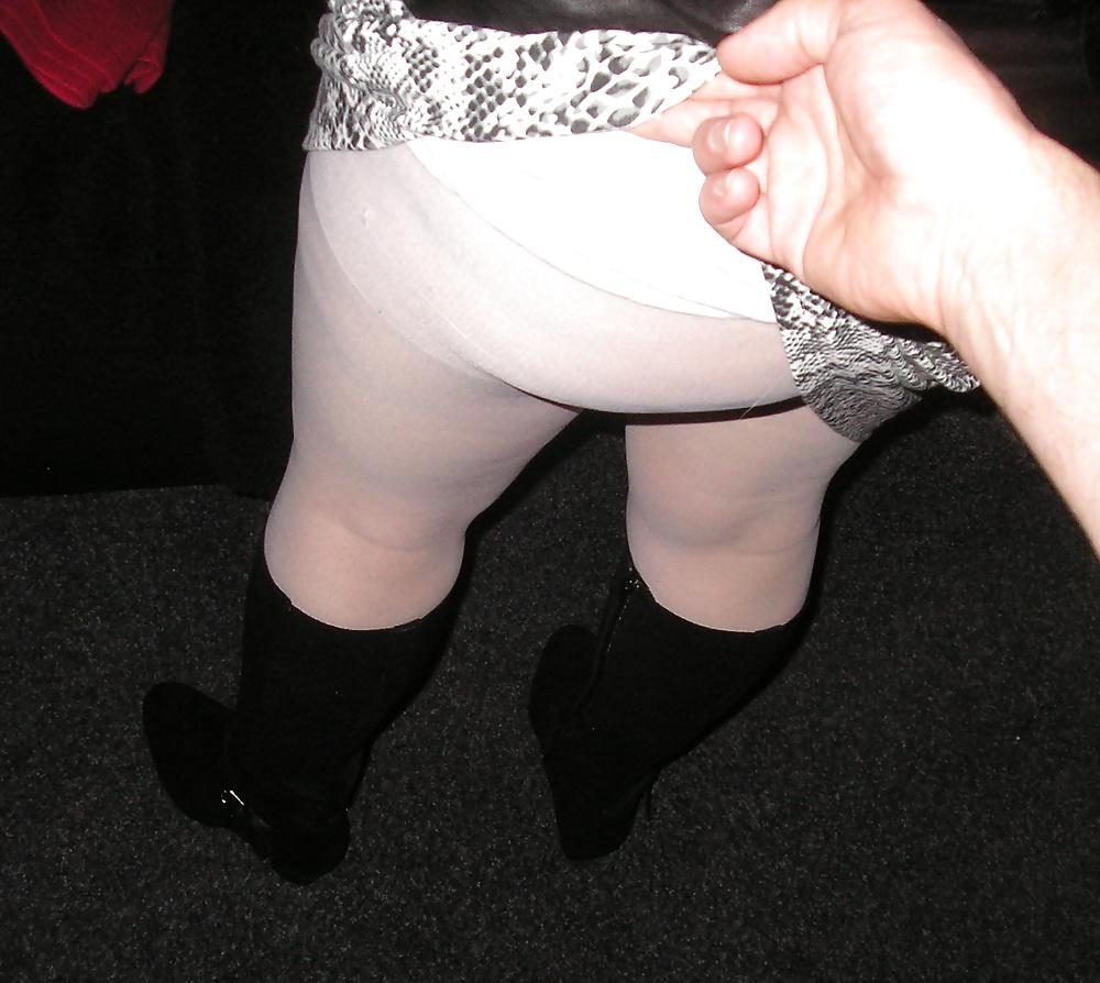 17P My girlfriend wearing white tights pantyhose and boots